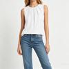 Women Sleeveless Pleated Crew Neck Loose Fit Blouse Solid Basic Casual Top for Daily Office Wear