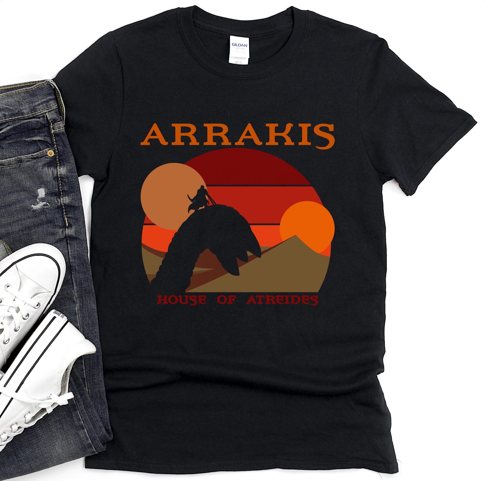 Sci-Fi Dune Sandworm Rider T-Shirt, Desert Graphic Tee XL