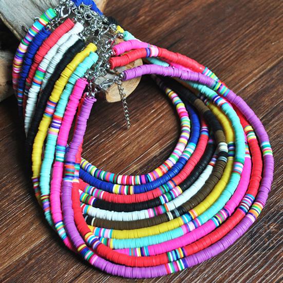 Women Necklace Colorful Beads Bohemian Polymer Clay Stackable Long Lasting Collar Necklace for Party
