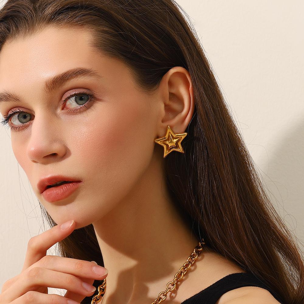 MamacitaSlay 316L Stainless Steel Star Stud Earrings Party Waterproof 18K Gold Plated Jewelry Women's Charm Statement Earrings