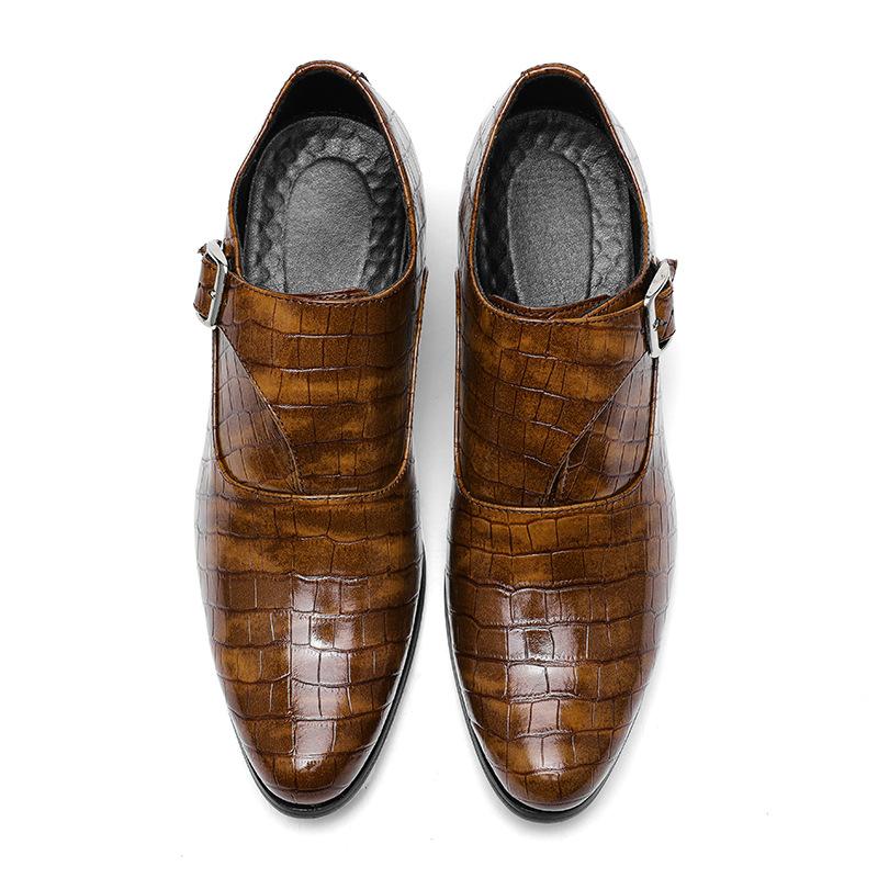 Fashionable 5cm Height Increase Stone Pattern British Casual Men's Leather Shoes