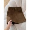 Women's Retro Brown Suede High-Waisted A-Line Skirt In Coffee - Petite Short Skirt for Spring & Autumn 2026