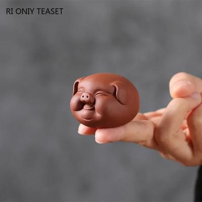 1 Stück Chinesisches Teehaustier aus lila Ton, süße Schwein-Statue, Teefigur, Ornamente, handgefertigte Skulptur, Kunsthandwerk, Tee-Set, Dekoration, Zubehör