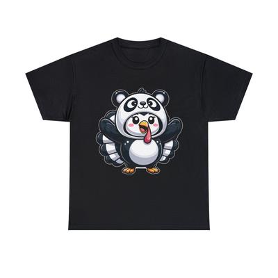 Thanksgiving Turkey Disguised As Cute Panda Graphic Tee Shirt, S-5XL