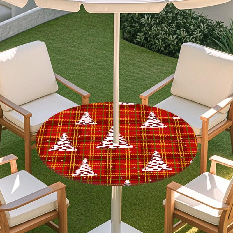 Outdoor Round Table Cover With Umbrella Hole Waterproof Patio Garden Tablecloth Elastic Edge Deck Balcony