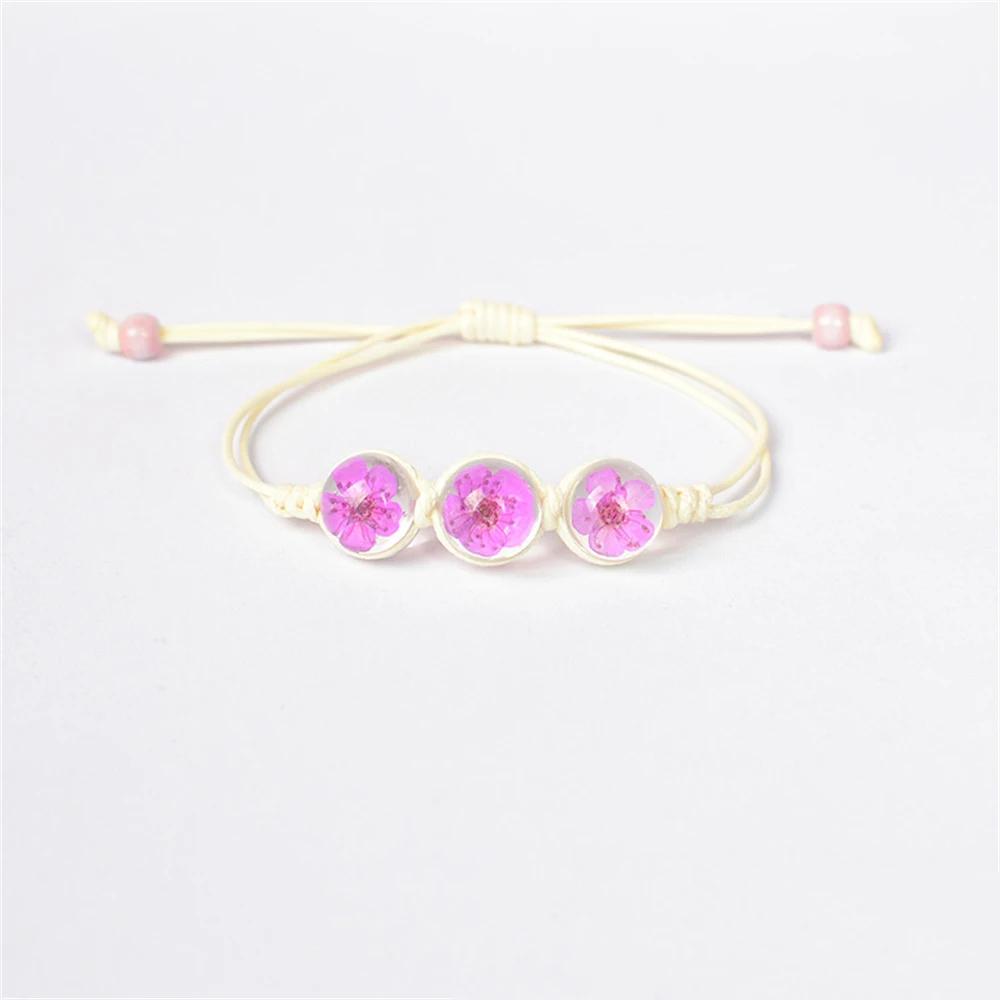 b22 Multicolored Creativity Glass Dried Exquisite Cherry Blossoms Hand-made Dried Flower Bracelets Multiple Flower Weave Jewelry