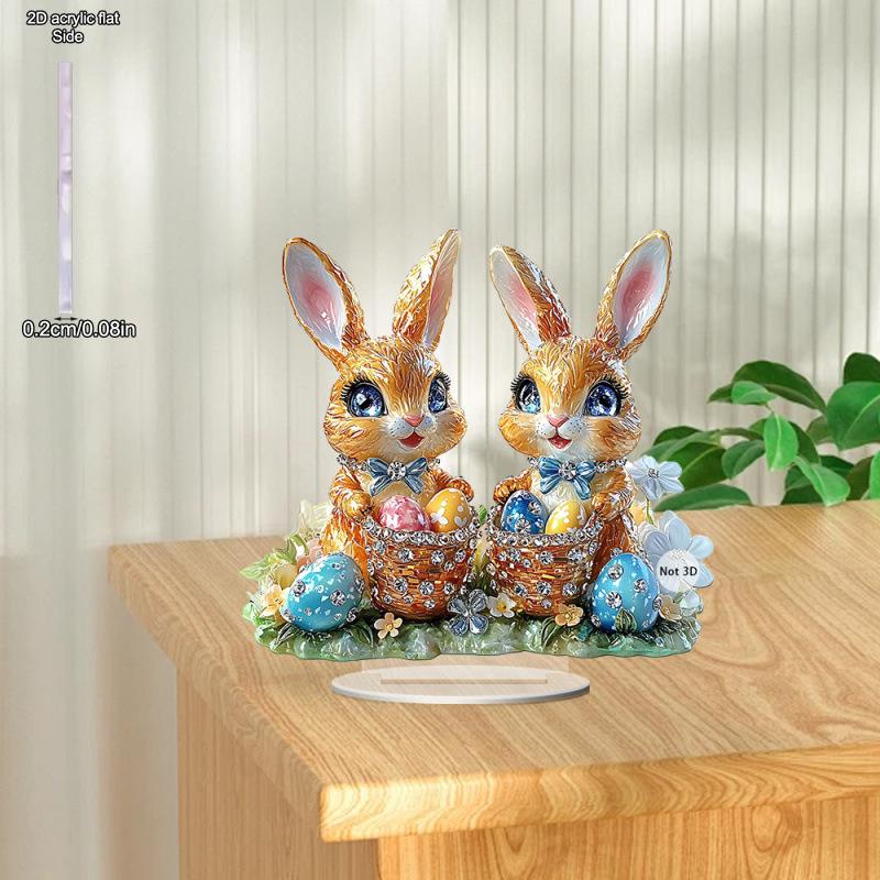 

2D Flat, Easter Cute Rabbit Acrylic Desktop Decoratio, with Base, Suitable for wall decoration, porch, room, villa, accents Home, Hallway, or Workplac B