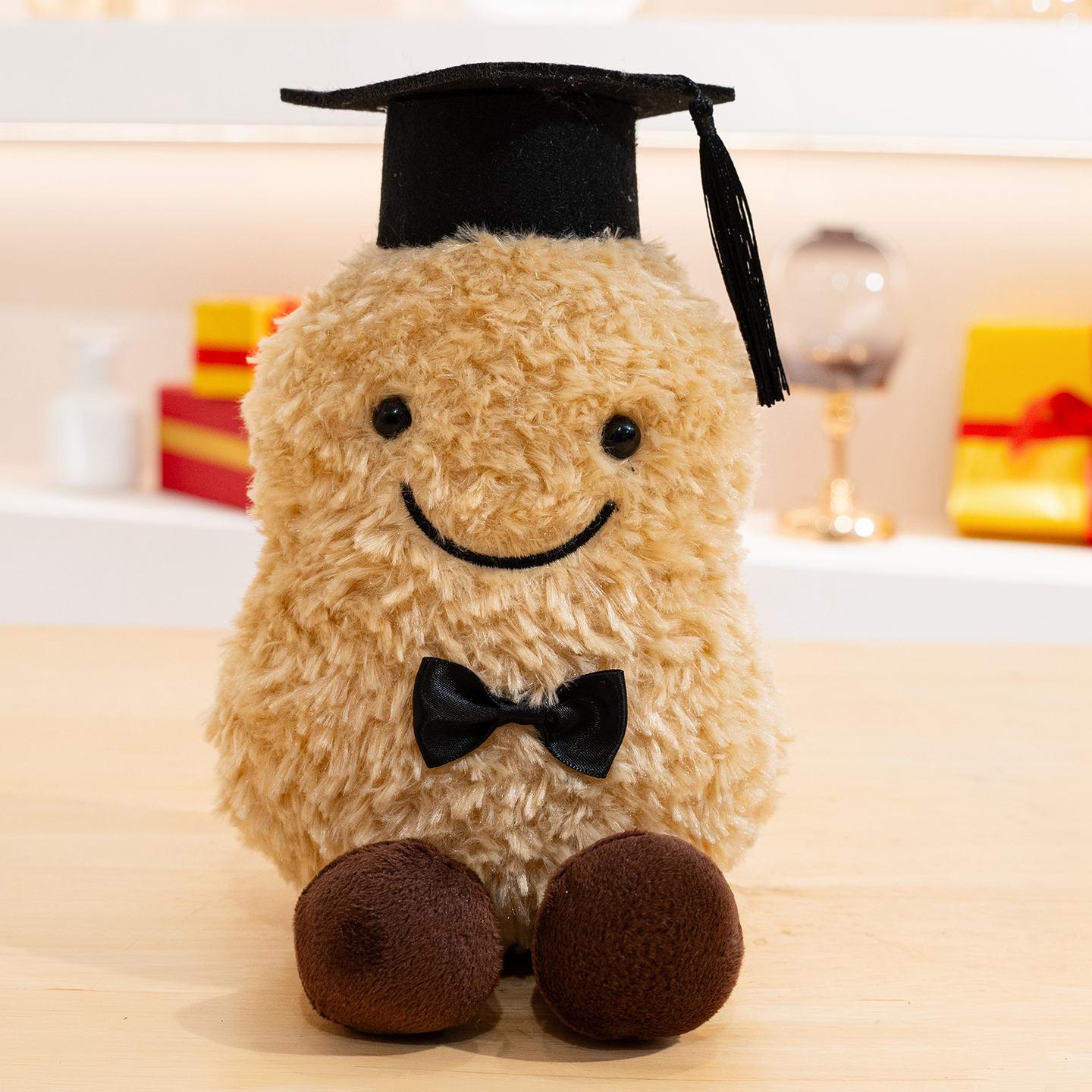 

Plush Peanut Potato Doll Wearing A Doctoral Cap Tie And Glasses Design For Gift Peanut Doll Hat