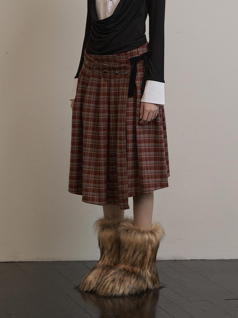 SETUP-EXE Check Wrap Skirt/Red