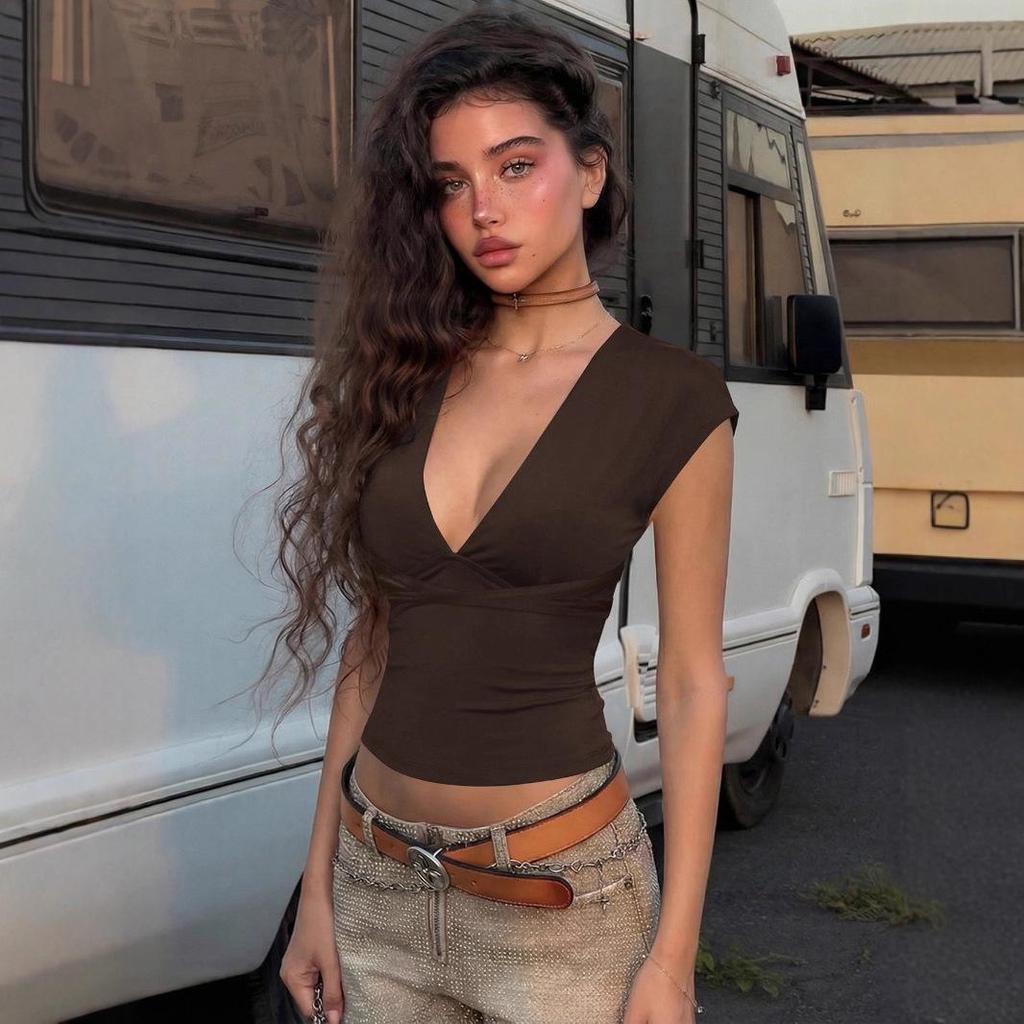 Dámské novinky zima 2025: Sexy Crop Top s hlubokým výstřihem na zádech, úzký, se šněrováním