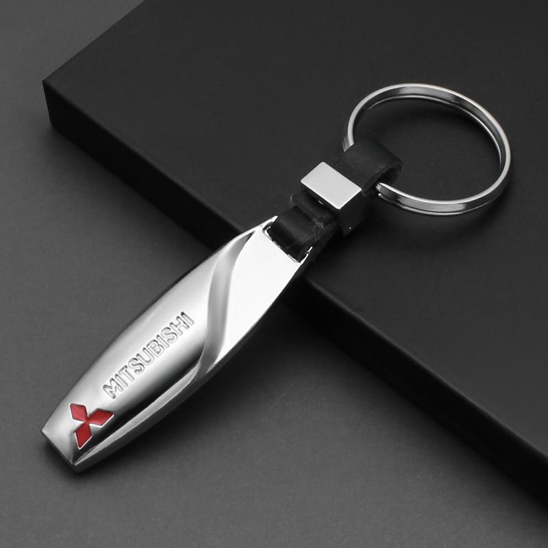 For Mitsubishi Lancer 9 10 Asx Outlander 3 Pajero L200 3D Metal+Leather Car KeyChain Key Ring Chain Auto Styling Accessories