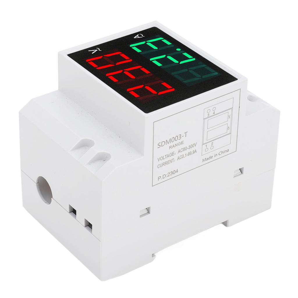 AC-DIN-Schienenmessgerät, einphasig, Dual-LED-Anzeige, Voltmeter, Amperemeter, Spannungs-/Strommessgerät, AC80?300V