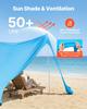 VEVOR Beach Tent Sun Shelter, UPF50+ Sun Protection, 2 M Tall, 3.4 X 3.4 M, Easy Pop Up Beach Canopy with Sandbags, Stability Poles, Sand Shovels