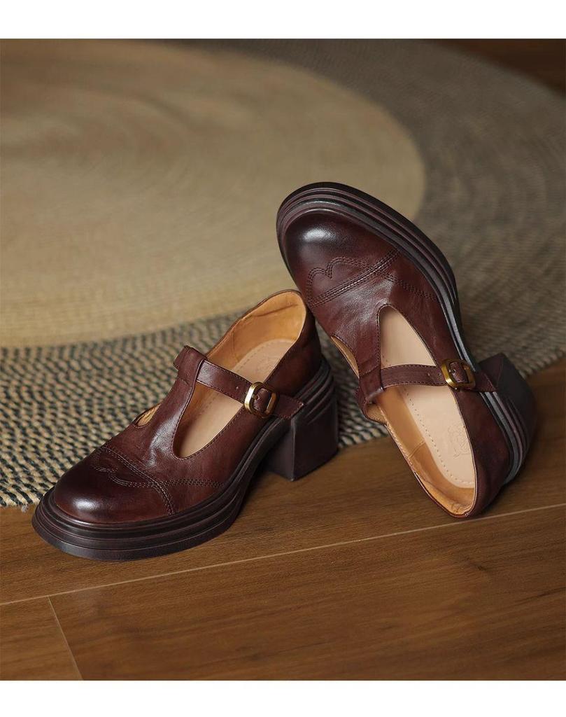 2025 Retro T-Strap Chunky Heel Mary Jane Women's Black Platform Shoes