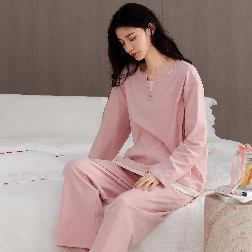 German Velvet Pajamas Women'S Autumn And Winter Thin Velvet Winter Warm Fake Two-Piece Pullover Long-Sleeved Loungewear Set
