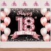 Buon 18° Compleanno Banner Rose Gold Sfondo Brindisi ai 18 Anni Palloncini Coriandoli Tema Decorazioni per Ragazze