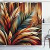 Aesthetic Boho Shower Curtain, Bold Exotic Leaves In Warm Tones, Rustic Burnt Orange Teal Blue, Fabric Set With Hooks