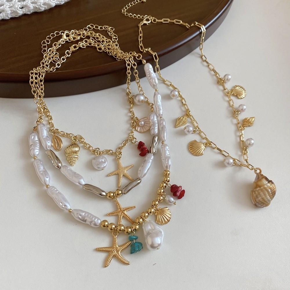 Sea Series Conch Bohemian Shell Necklace Zinc Zinc Alloy Pearl Starfish Beach Pendant Girls Couple Gift