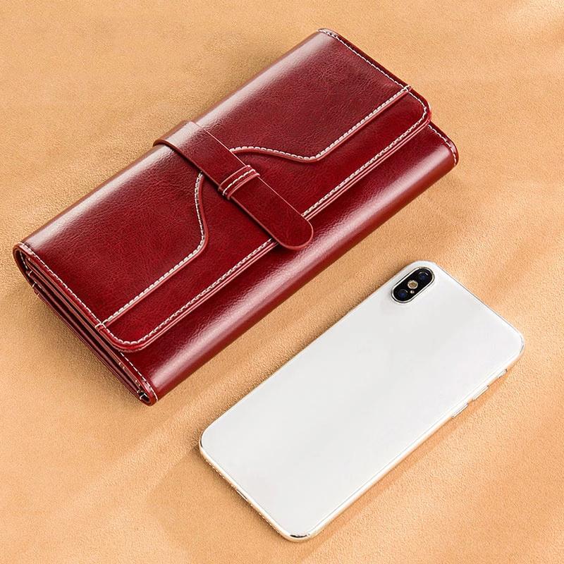 Vintage Damen Geldbörse aus echtem Leder Lang Dreifach gefaltet Clutch Große Kapazität mit Handy Elegant Damen Alltags-Reisetasche