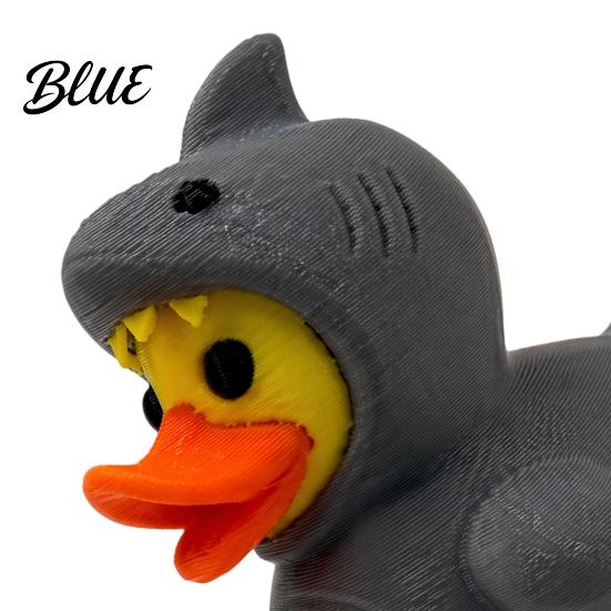 Shark Headgear Accessory 3D Printed Duck Figurine, Cute Yellow And Cool Gray Contrast Ornament Ornaments, Mini Desktop Playable Decor for Home Office