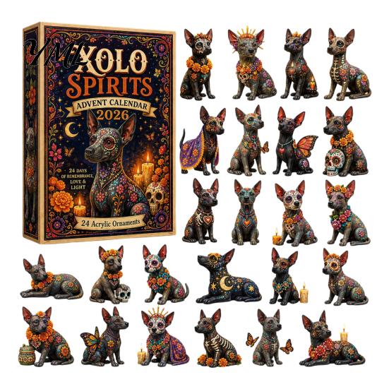 Calendario dell'Avvento di Halloween Giorno dei Morti, Set di Ornamenti Acrilici da 24 Giorni con Stile Oscuro Decorazioni per la Casa Teschio e Fiori di Calendula, Decorazione da Appendere all'Albero,