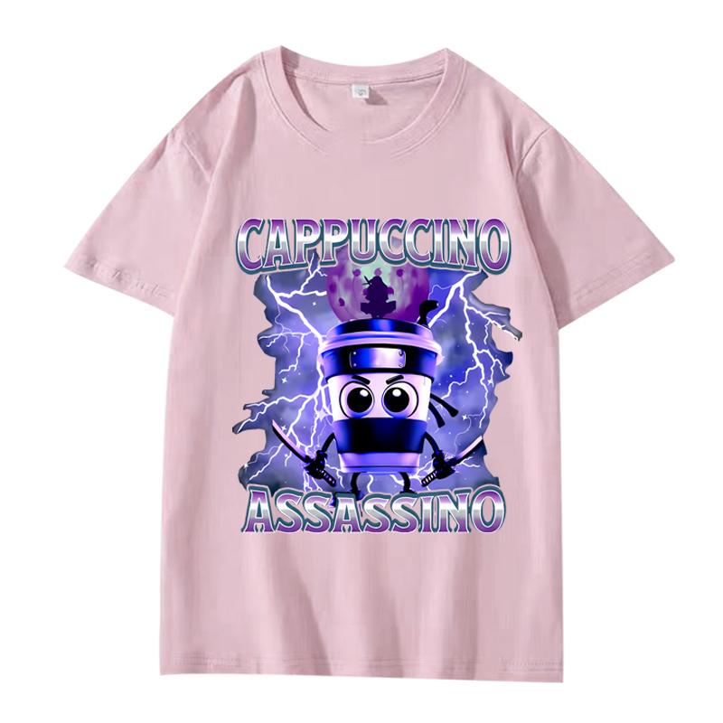 Italian Brainrot Cappuccino Assassino Funny Graphics T Shirt men women Oversized 100% Cotton short sleeve Summer top Unisex tee
