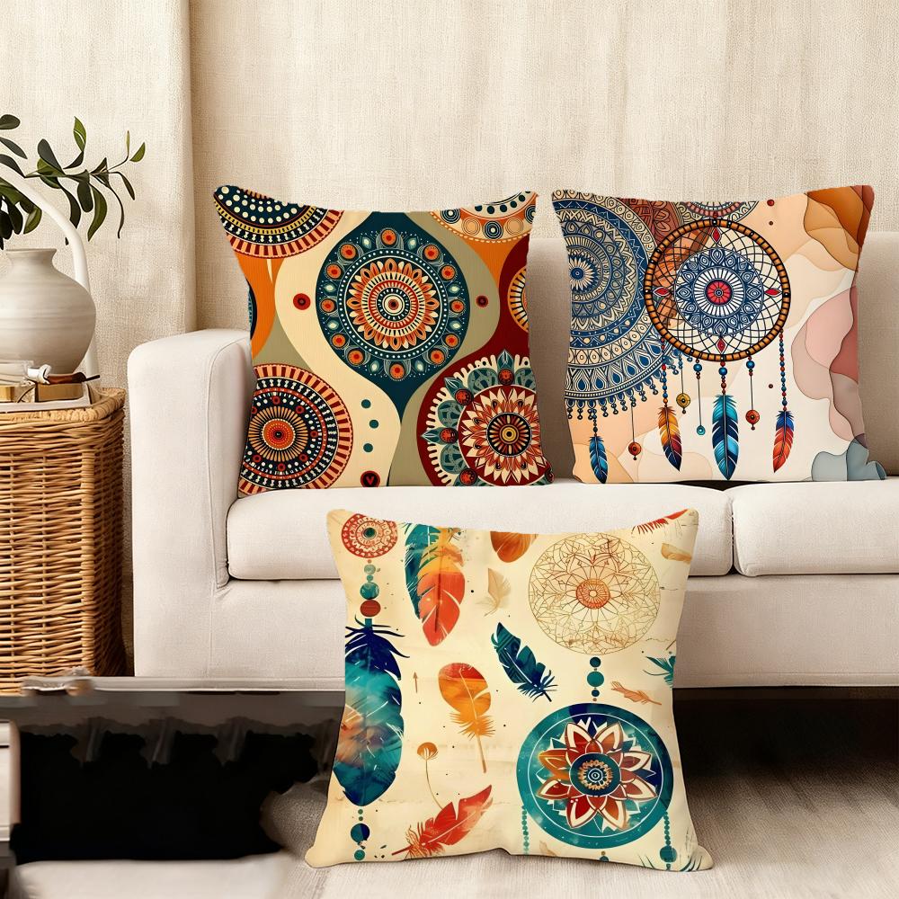 Bohemian Style Classical Cushion Cover Plush Fabric Soft Double-Sided Printed Sofa Warm Winter Home Child Gift Pillow Case