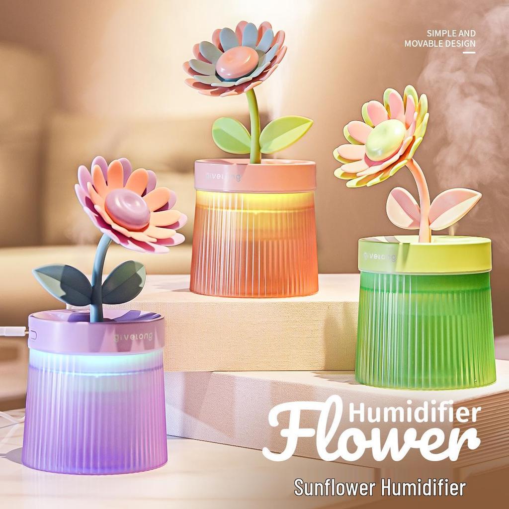 Sonnenblumen Tisch-Luftbefeuchter mit Siebenfarbigem LED-Licht und USB-Betrieben Niedliches Haustier-Design