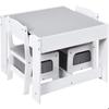 Table Enfant GINGER HOME 2-en-1 avec 2 Chaises, Tableau Noir et Rangement – Bois Blanc/Gris, Sécurisée et Ergonomique