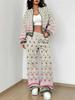 Striped Autumn And Winter New European And American Women'S Clothing Pink Flower Printing Suit Women