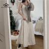 Spring Summer New Korean Style Minimalist Elegant Lazy Chic Romantic Lace Sling Waist Slimming Fishtail Dress