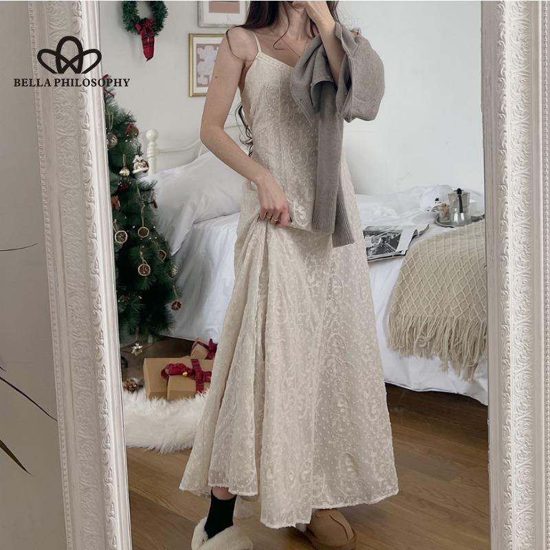 Spring Summer New Korean Style Minimalist Elegant Lazy Chic Romantic Lace Sling Waist Slimming Fishtail Dress