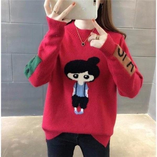 Autumn and Winter Warm Turtleneck Sweater Cartoon Jacquard Bottoming Shirt Loose Long Sleeve Sweater