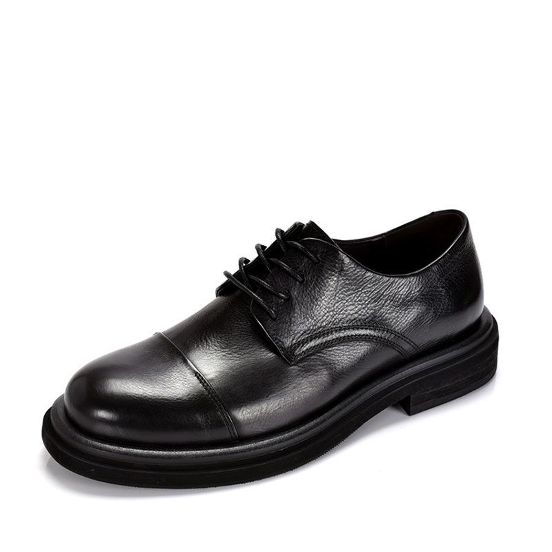 Men's Retro Handmade Genuine Leather Derby Shoes – Thick Sole, Three-Piece Toe, Perfect for Weddings and Formal Business Events