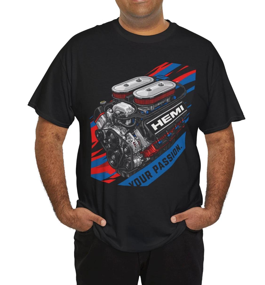 HEMI Men T-Shirt Mopar Fuel Your Passion Engine Graphic Crew Neck Tee S