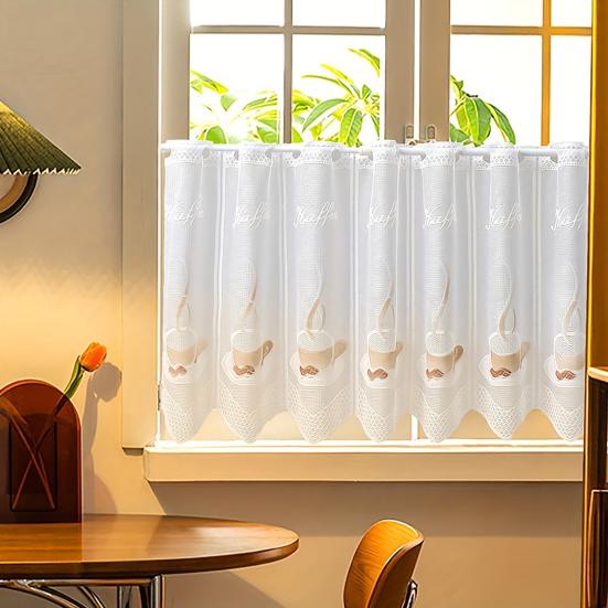 baizihuahu Lace Short Curtain, Half Windows French Style Hollow Gauze Sheer, Dustproof Curtain for Cabinets Bay