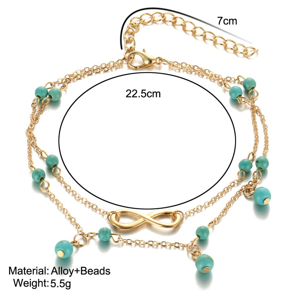 Fashion Women Elegant Beach Anklets Double Layer Inlaid Turquoise Ankle Chain