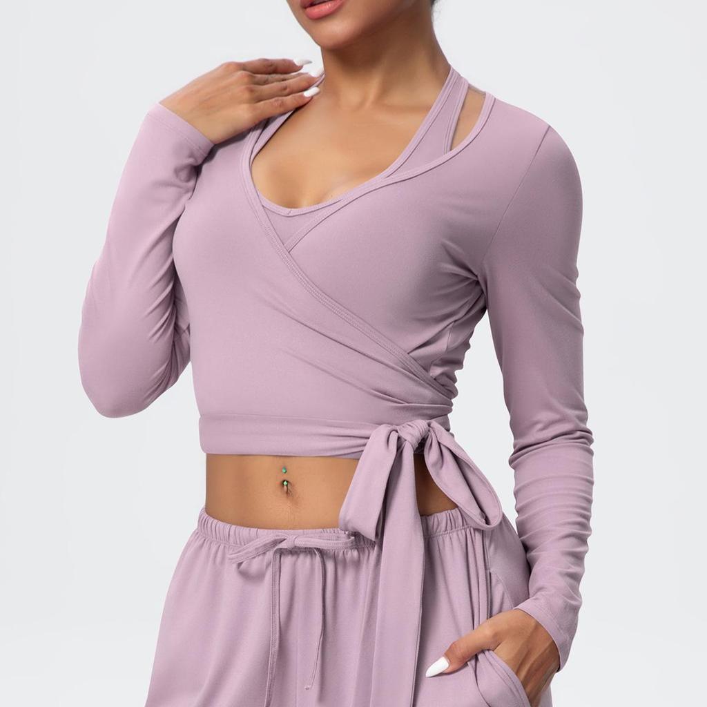 European & American Breathable Wide-Leg Pants with Fitness Halter & Strappy Long-Sleeve Yoga Top