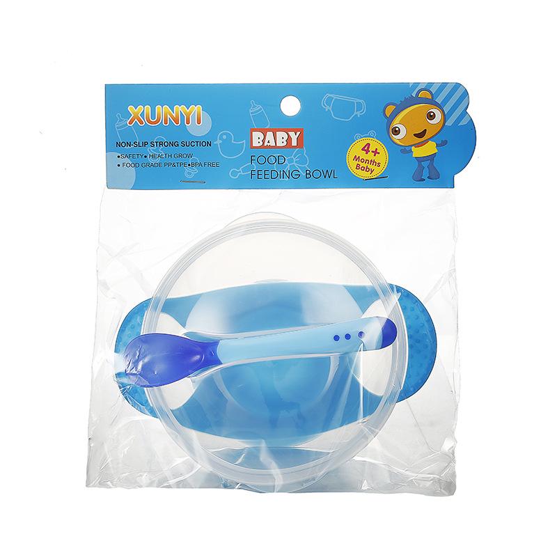 Durable, Non-Slip Suction Bowl Set for Toddlers: Includes Training Bowl, Temperature-Sensitive Spoon, Fork, and Lid