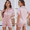 Women's Summer Striped Pajama Set: Short Sleeve, Solid Color, Casual Homewear