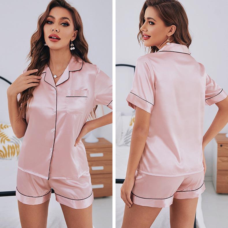Damen Sommer Pyjama Set gestreift: Kurzärmelig, Einfarbig, Lässige Homewear
