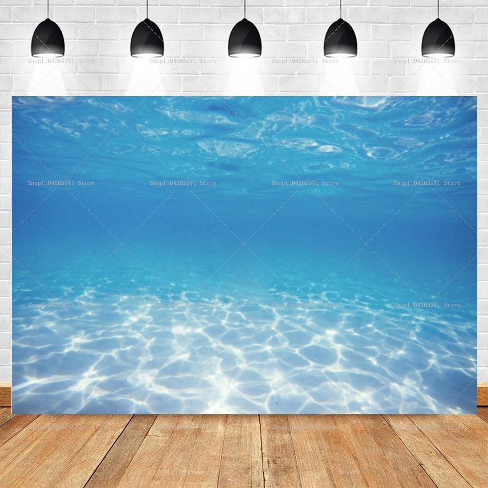 Realistic Sunlight Underwater Ocean Backdrop Deep Blue Seabed Design Infant Baby Portrait Studio Photography Background Supplies