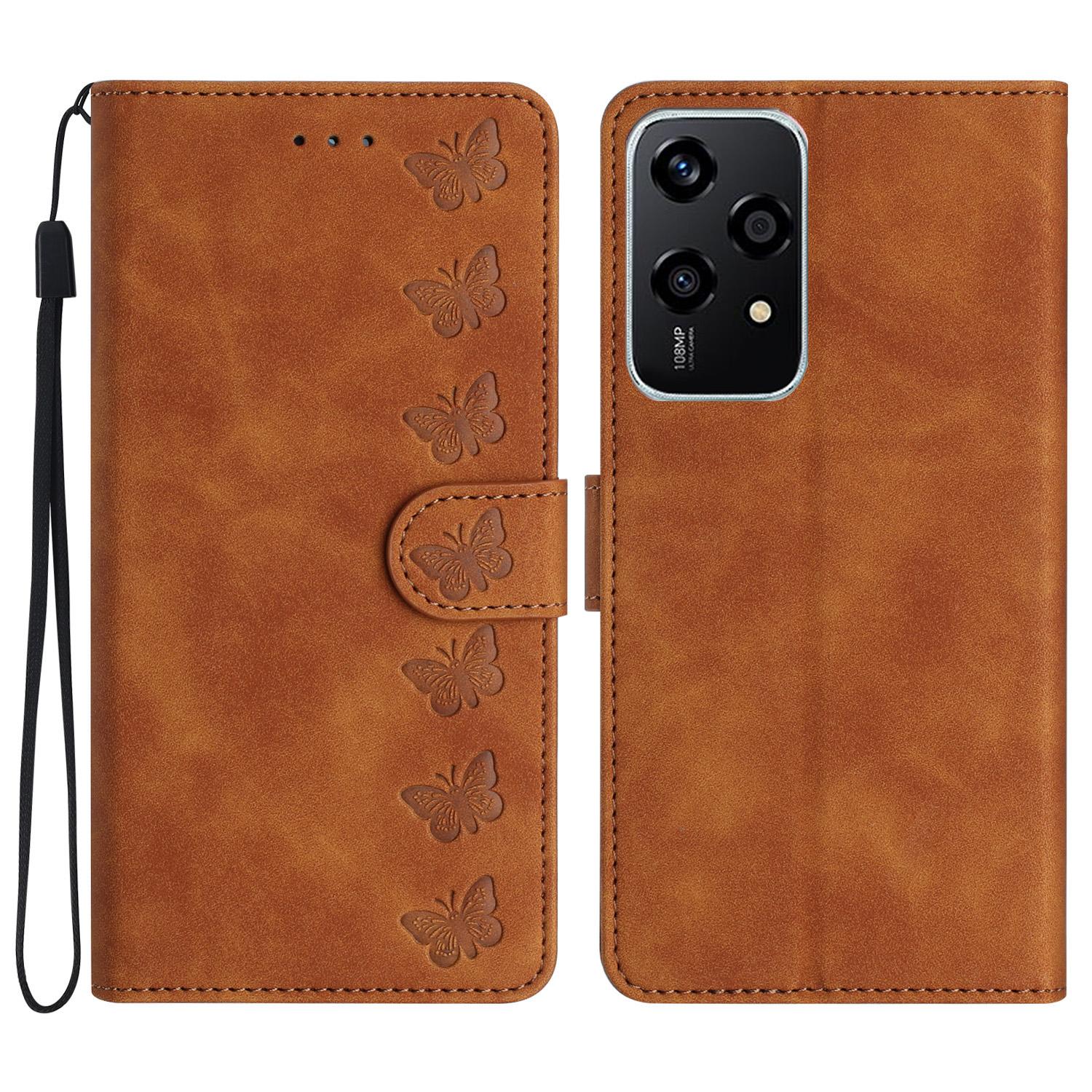 

For Honor 200 Lite Case Imprinted Butterfly Leather Wallet Phone Cover Brown