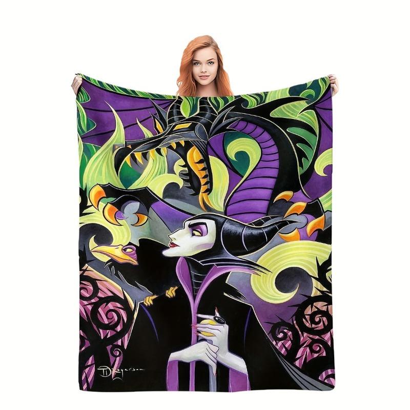 Maleficent-Design Flannel Blanket Halloween Christmas Room Coffee Decor Plush All-Season Throw Horror Holiday Party Decoration