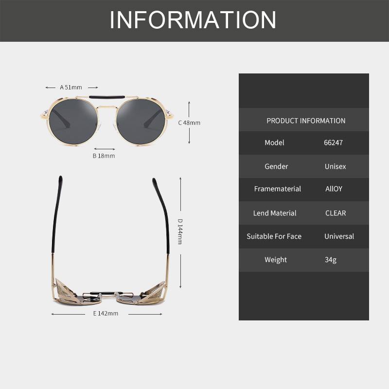 Men Sunglasses Uv400 Metal Shield Steampunk Woman Glasses Personality Windshield Sunglasses  Retro Toad Mirror Round Design