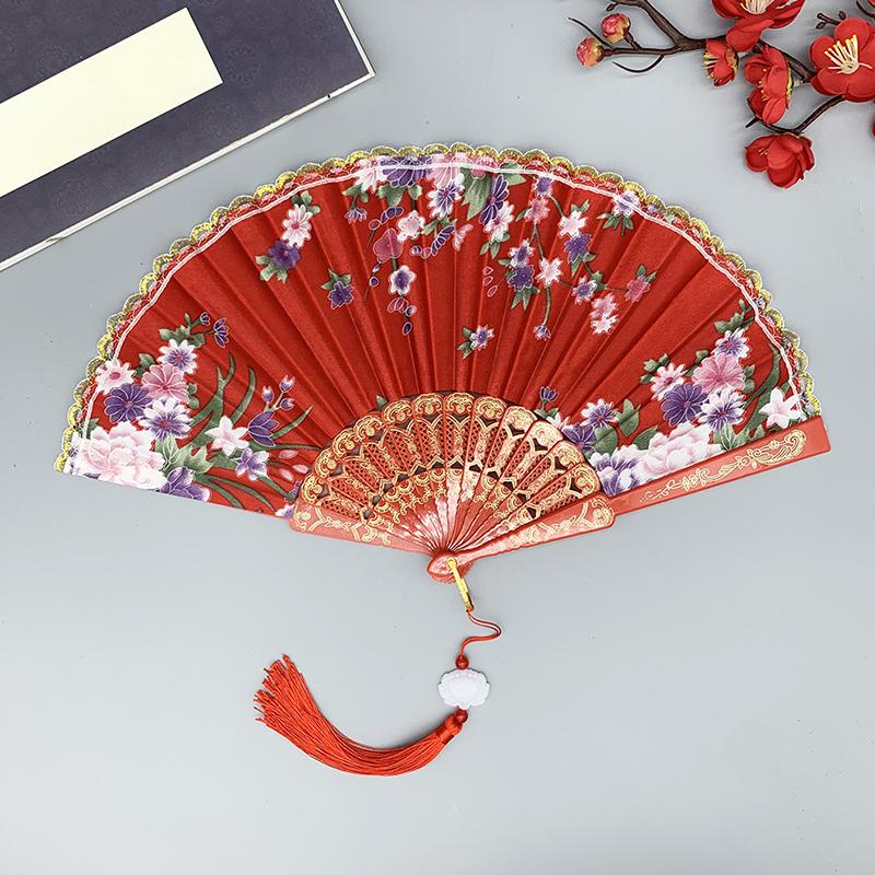 1Pc Flower Pattern Elegant & Luxurious Folding Fan Vintage Dance Fan Fashion Chinese Style Hand Held Stamping Design
