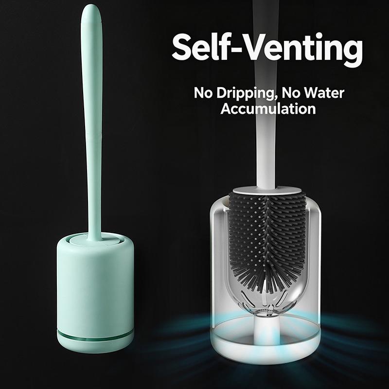 Silicone Toilet Brush Wall Mounted Breathable Holder Soft Bristle Odor Free Bathroom Toilet Cleaning Supply