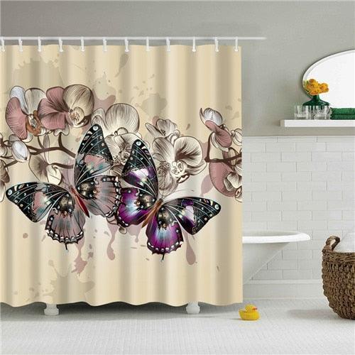 

Bathroom Flower Shower Curtain, Beautiful Colorful Painted Butterflies Print Polyester Fabric, Bathtub Shower Curtain With Hooks W60H190(CM)-1 Pcs