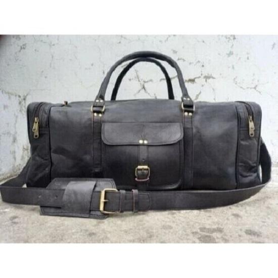 Gym Weekend Top-Quality Black Leather  Men Travel Bag Genuine Duffel Luggage