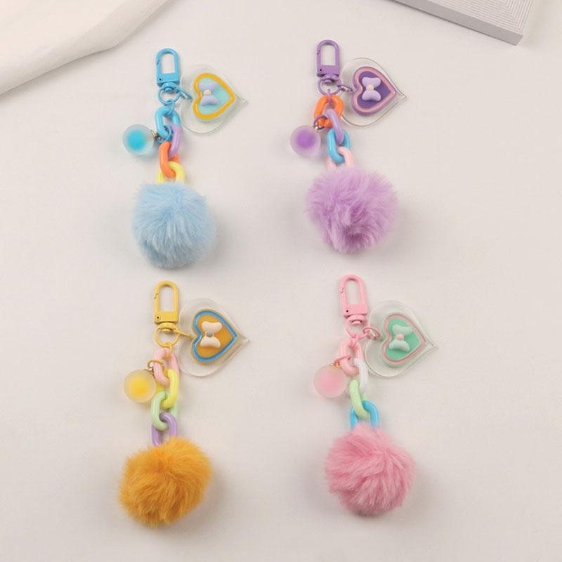 

1 шт. Сердце Пластиковая сумочка Подвеска Держатель для ключей Автомобильный брелок Брелок с помпоном Красочные пушистые украшения